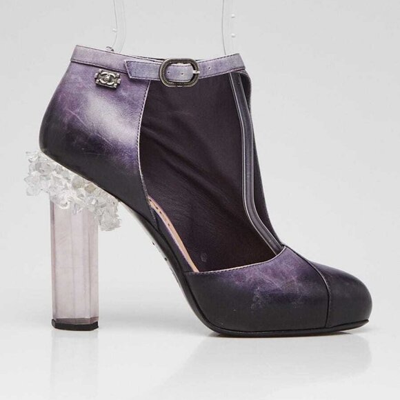 Chanel Purple Leather Crystal CC Pumps Size 6.5/37 - Picture 2 of 6